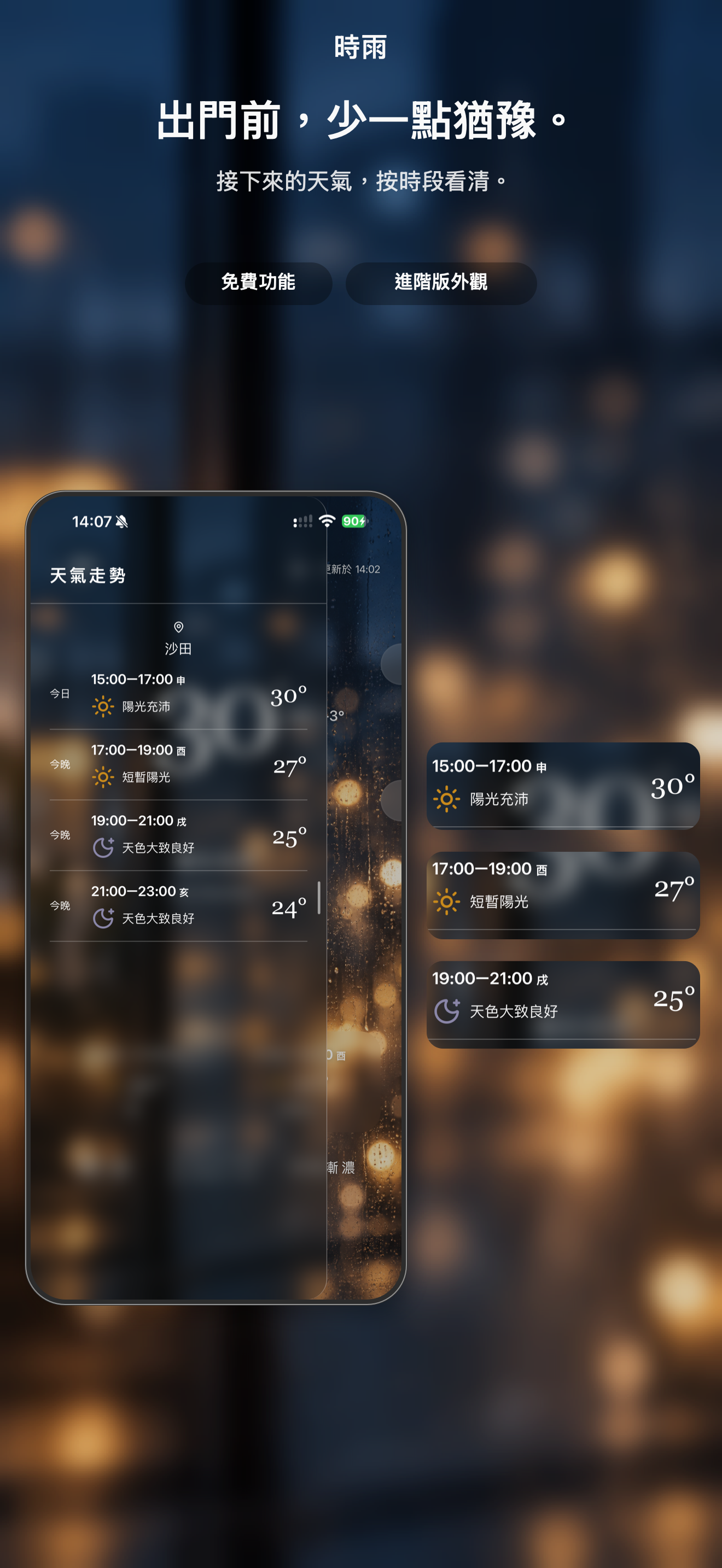 時雨按時段顯示天氣走勢